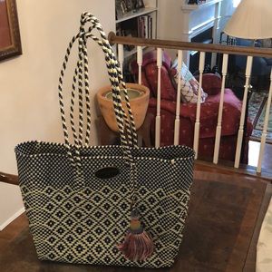 Mackenzie Childs blue & white Tote. 14 “ x 12”